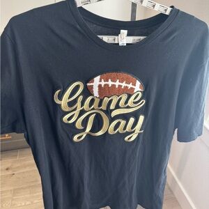 Black & Gold Football Game Day Shirt-Chenille Game Day Patch Shirt- Size 2XL EUC